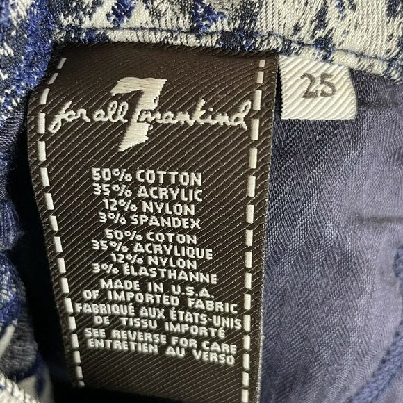7 for all Mankind Size 25 Blue White Floral Ankle Skinny Textured Pants Stretch - Picture 7 of 8